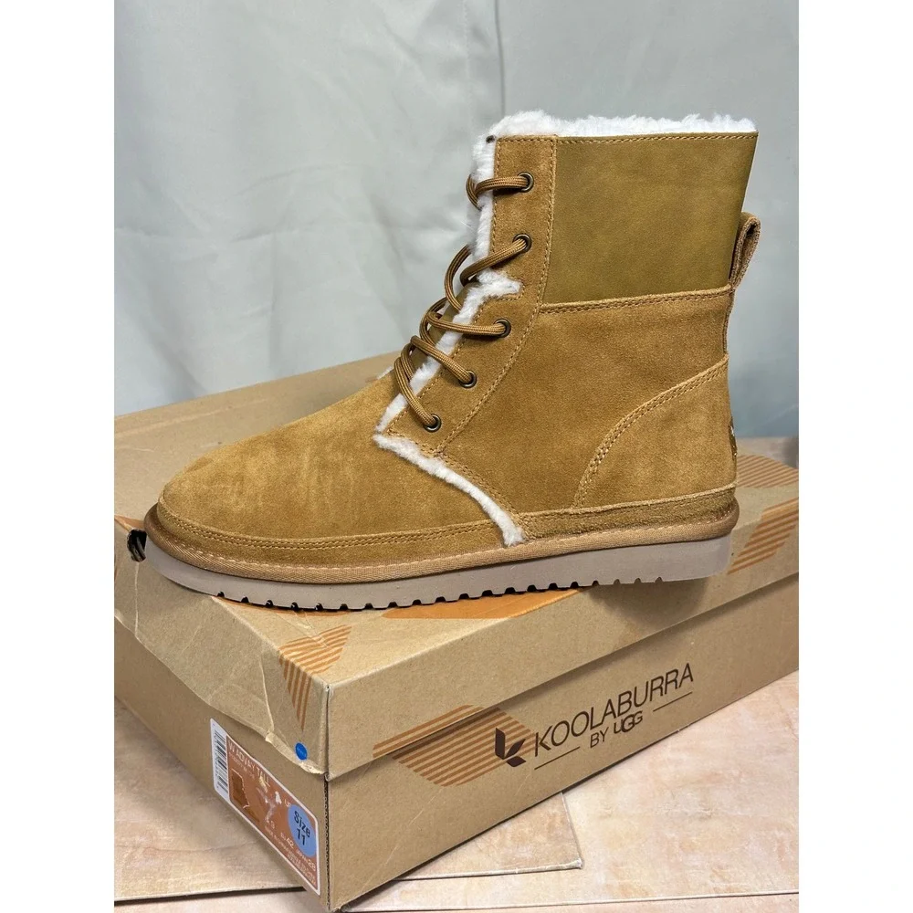 Koolaburra by UGG Advay Tall Chestnut Suede‎ Fur Lace Up Boots 1133077 Womens 11